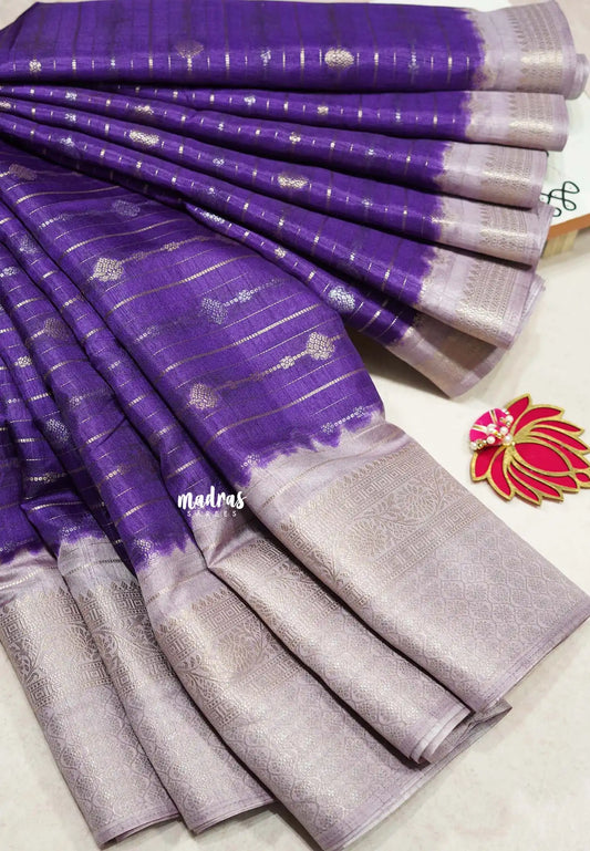 Violet -  - Durga - Banarasi soft katan silk with kalamkari pallu and blouse