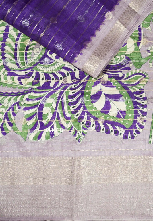 Violet -  - Durga - Banarasi soft katan silk with kalamkari pallu and blouse