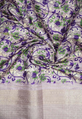 Violet -  - Durga - Banarasi soft katan silk with kalamkari pallu and blouse