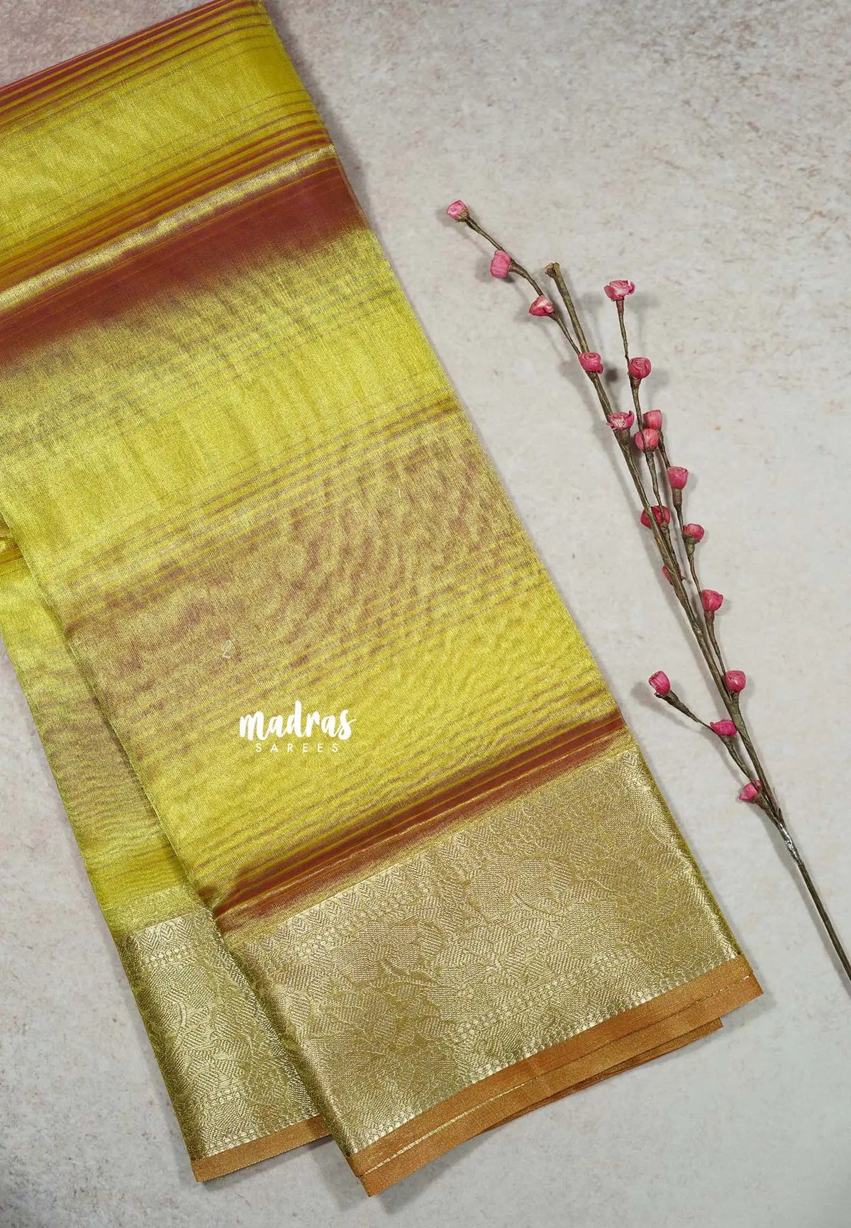 Dual shade Yellow  - Kushboo -  Banarasi Tissue silk saree with tissue border