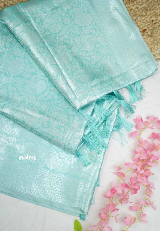 Mild Aqua blue - Kushboo tissue silk self weaving body