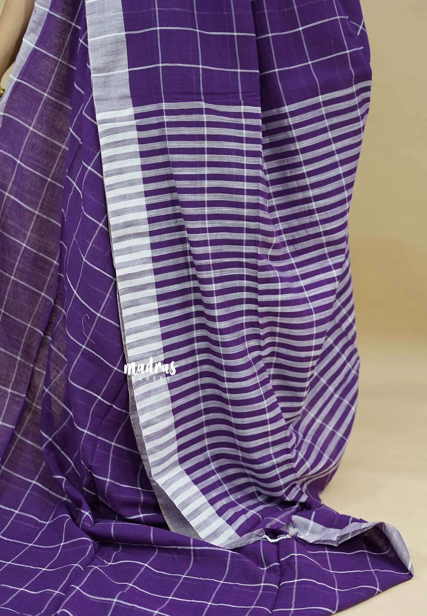 Lavender Purple - Andrea - Premium Khadi cotton checks both with skirt border