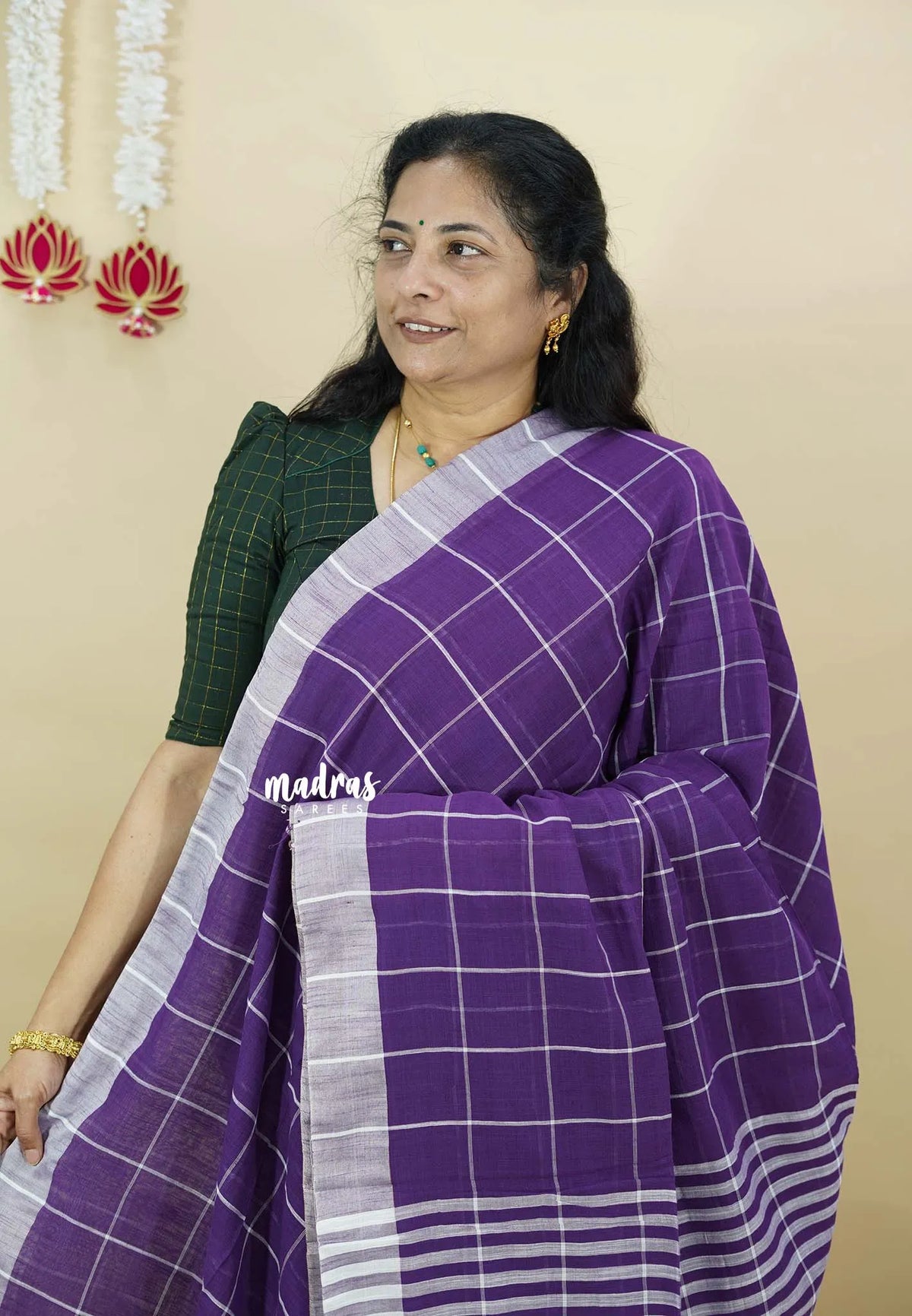 Lavender Purple - Andrea - Premium Khadi cotton checks both with skirt border