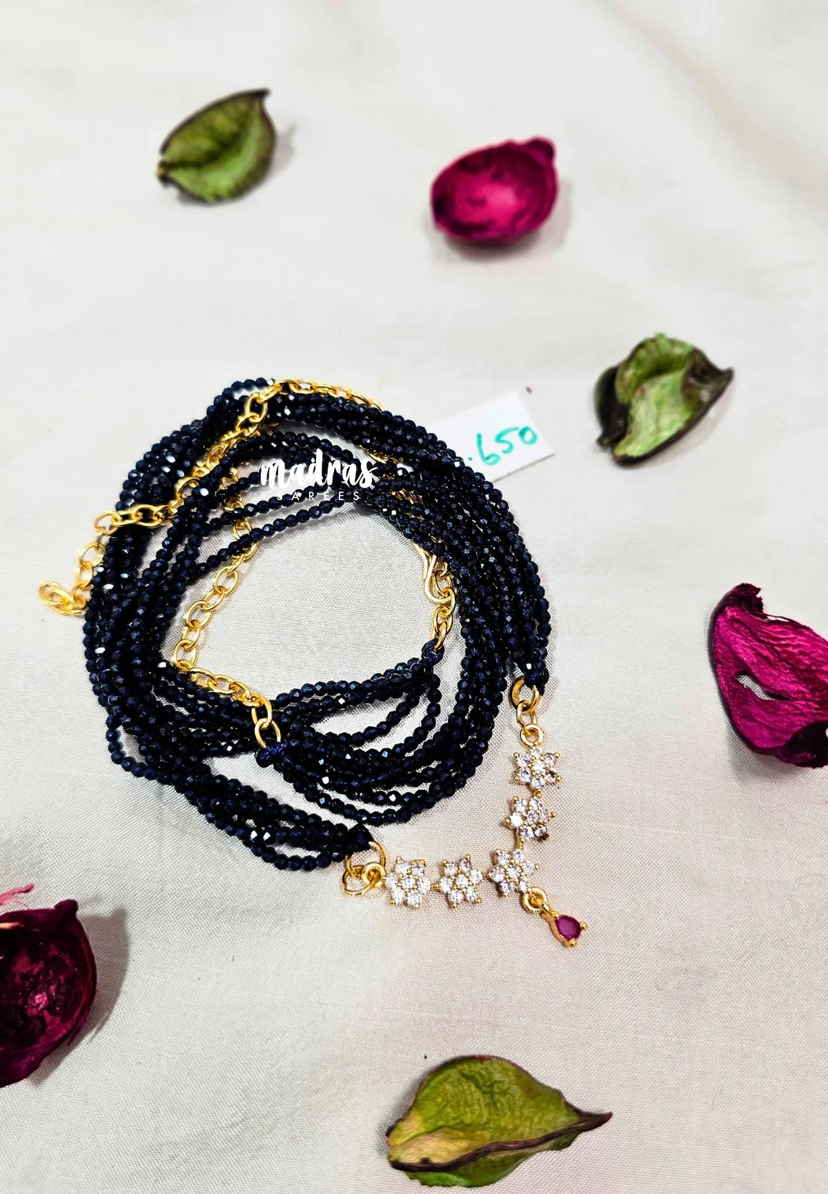 Premium 1 Gram Gold polish Trendy Stylish Crystal Layered Long Chain - Midnight Navy Blue