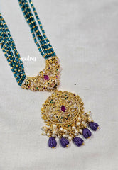 Premium 1 Gram Gold polish Trendy Stylish Layered Long Chain with Teal Blue Beads