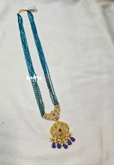 Premium 1 Gram Gold polish Trendy Stylish Layered Long Chain with Teal Blue Beads