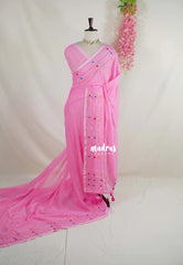 Rose Pink - Leela soft Khadi with Hand-Embroidery and Sequin Work Design Border - Perfect for Office Wear