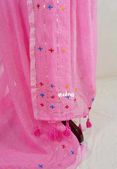 Rose Pink - Leela soft Khadi with Hand-Embroidery and Sequin Work Design Border - Perfect for Office Wear