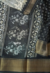Pastel Grey - Light weight Vasundra printed silk with floral prints