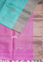 Turquoise Blue - Kumudavalli - Light Weight Kanchivaram Wedding Bridal Silk Saree Zari Weaving with Tissue Zari Border - Perfect for Wedding Functions