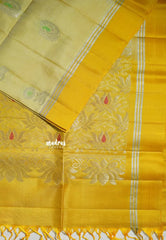 Creamy Yellow - Kumudavalli - Light Weight Kanchivaram Wedding Bridal Silk Saree Zari Weaving Body with Skirt Border - Perfect for Wedding Functions