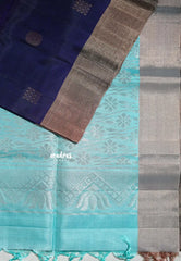 Midnight Blue - Kumudavalli - Light Weight Kanchivaram Wedding Bridal Silk Saree with Tissue Zari Border with Contrast Pallu and Blouse - Perfect for Wedding Functions