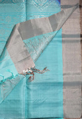 Midnight Blue - Kumudavalli - Light Weight Kanchivaram Wedding Bridal Silk Saree with Tissue Zari Border with Contrast Pallu and Blouse - Perfect for Wedding Functions