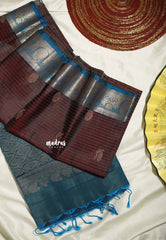 Dual Shade Coffee Brown - Kumudavalli - Light Weight Kanchivaram Wedding Bridal Silk Saree Zari Weaving Stripes with Buttas and Traditional Border - Perfect for Wedding Functions