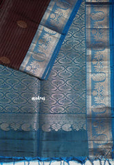 Dual Shade Coffee Brown - Kumudavalli - Light Weight Kanchivaram Wedding Bridal Silk Saree Zari Weaving Stripes with Buttas and Traditional Border - Perfect for Wedding Functions
