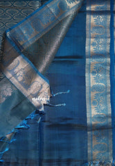 Dual Shade Coffee Brown - Kumudavalli - Light Weight Kanchivaram Wedding Bridal Silk Saree Zari Weaving Stripes with Buttas and Traditional Border - Perfect for Wedding Functions