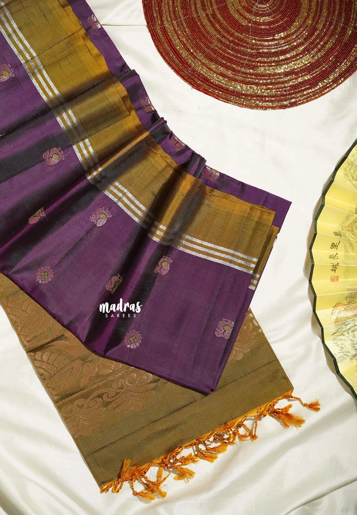 Jamun Purple - Kumudavalli - Light Weight Kanchivaram Wedding Bridal Silk Saree Skirt Border with Buttas - Perfect for Wedding Functions