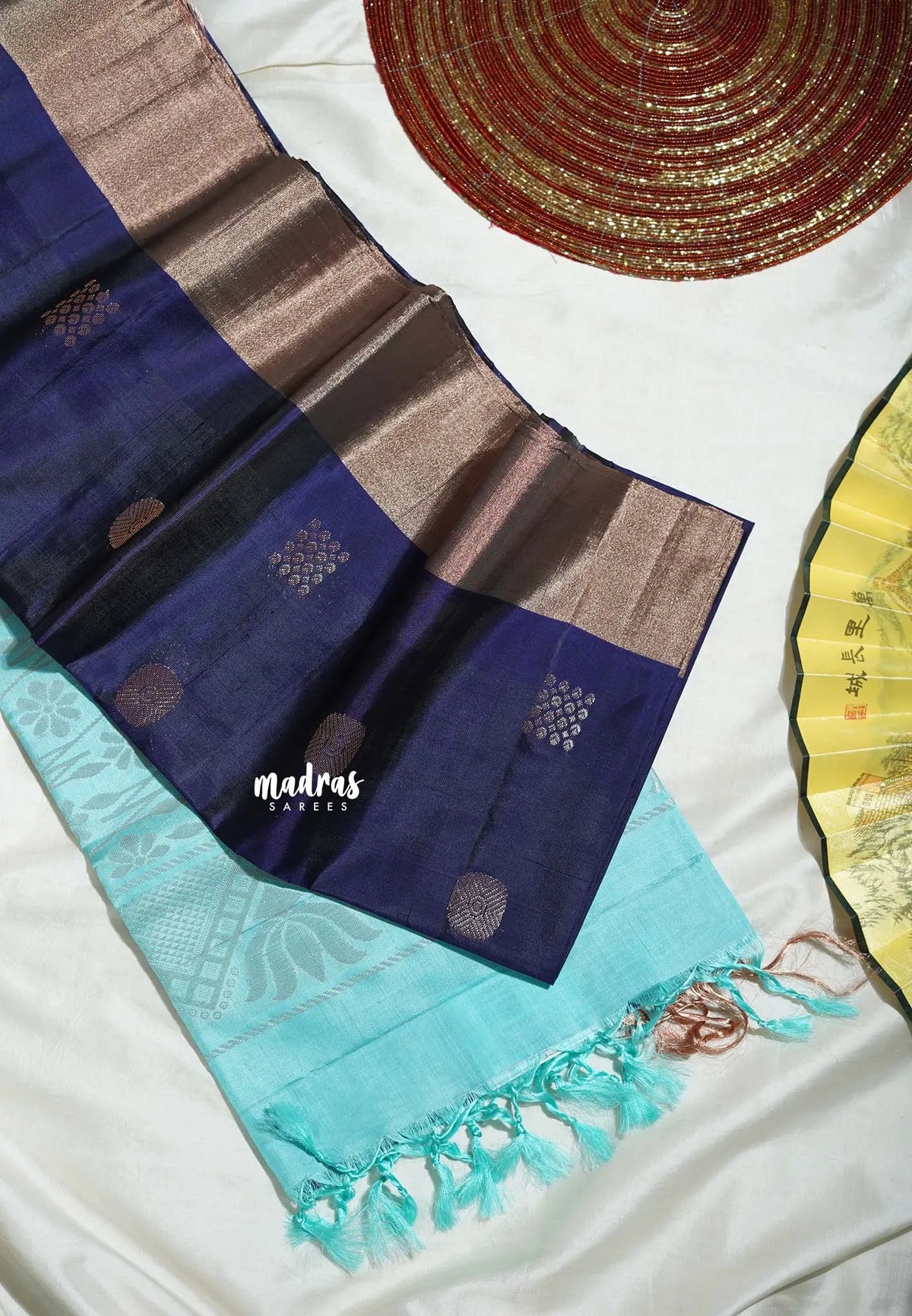 Midnight Blue - Kumudavalli - Light Weight Kanchivaram Wedding Bridal Silk Saree with Tissue Zari Border with Contrast Pallu and Blouse - Perfect for Wedding Functions