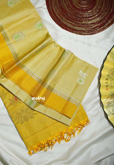 Creamy Yellow - Kumudavalli - Light Weight Kanchivaram Wedding Bridal Silk Saree Zari Weaving Body with Skirt Border - Perfect for Wedding Functions