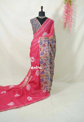 Candy Peach Pink - Linen Cotton Saree with Kalamkari Pallu and Blouse - Best for Office Wear | Casual Wear