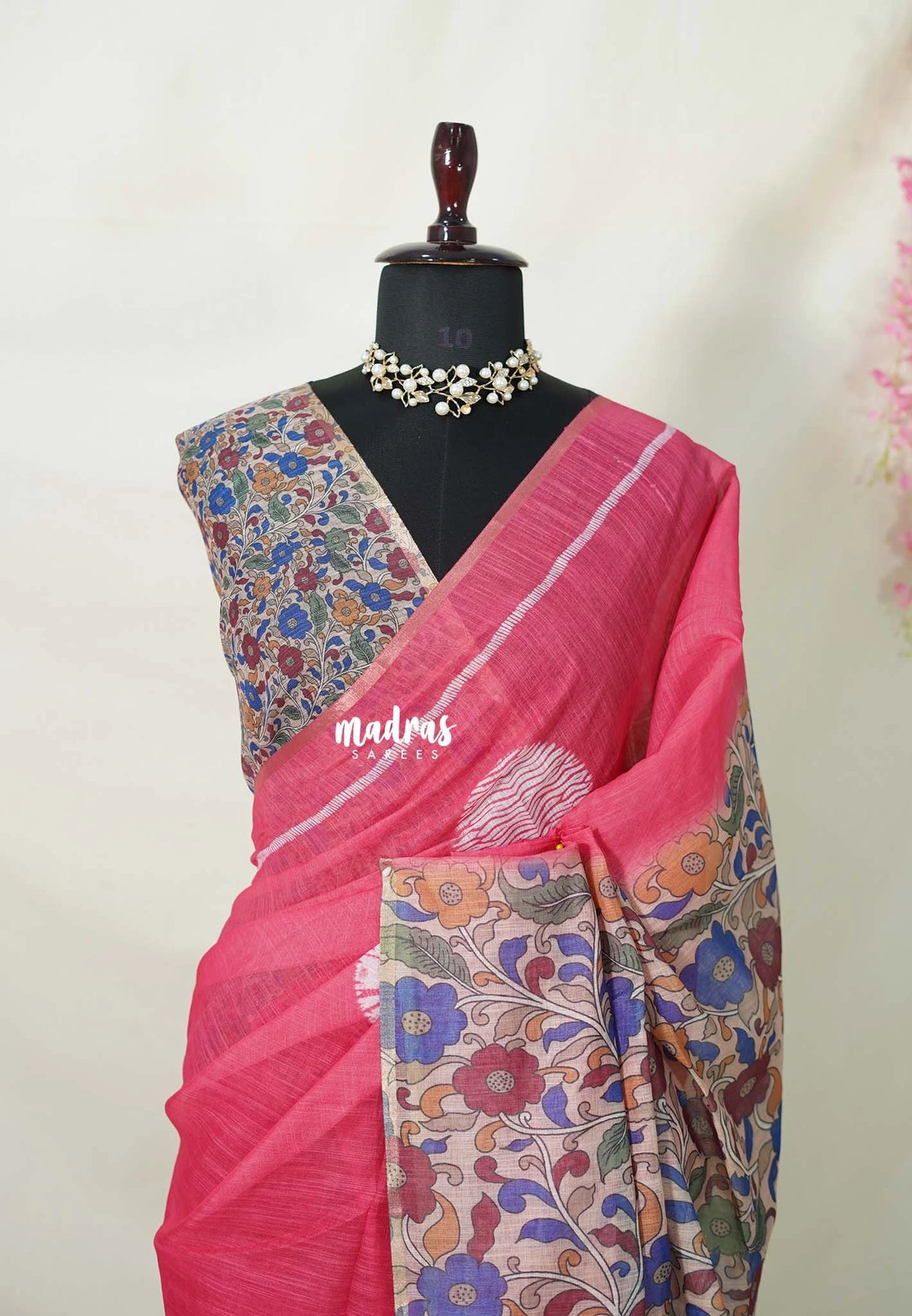 Candy Peach Pink - Linen Cotton Saree with Kalamkari Pallu and Blouse - Best for Office Wear | Casual Wear