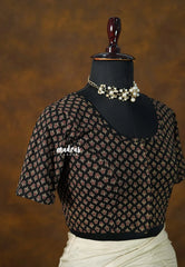 Black with small flowers - Stretchable Fabric = Stress-Free Fit ✨ Lycra Cotton Readymade Kalamkari printed Blouse – Perfect Fit Comfort