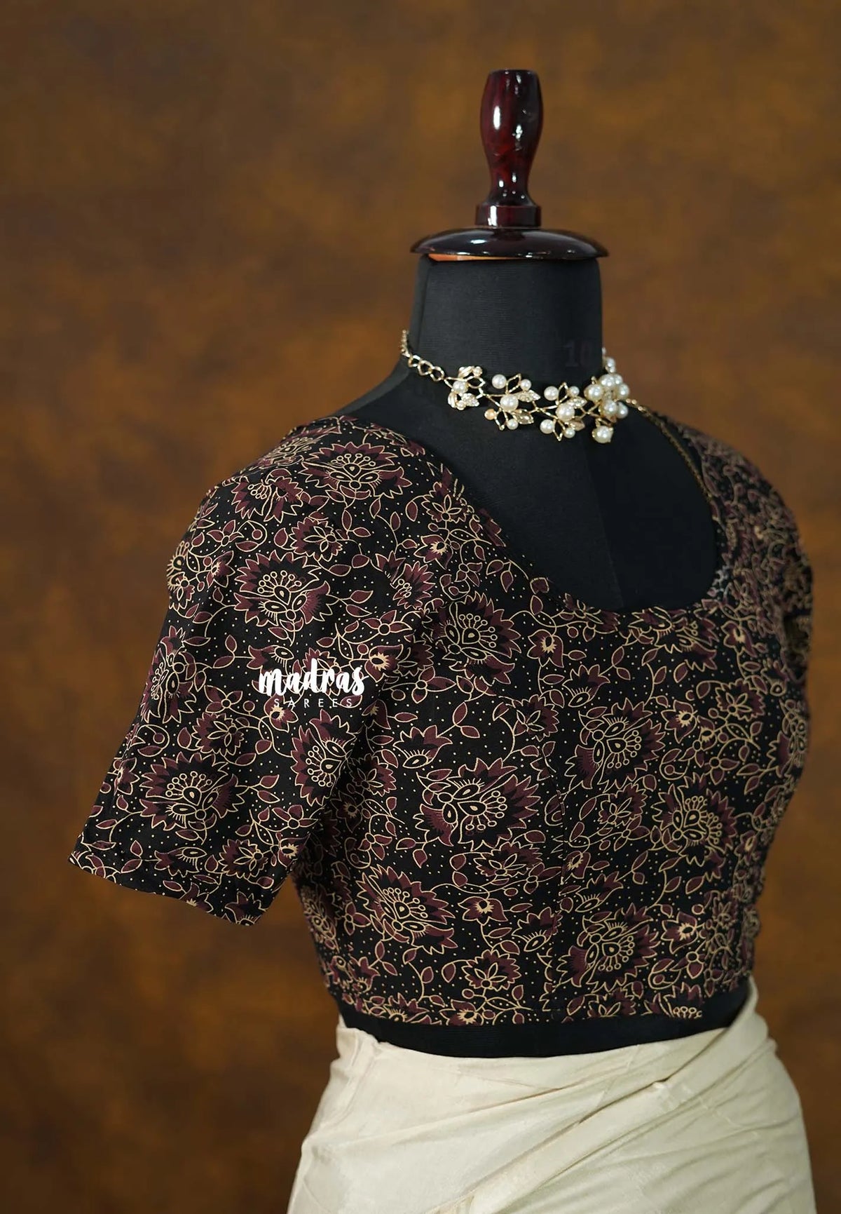 Ebony Black - Stretchable Fabric = Stress-Free Fit ✨ Lycra Cotton Readymade Kalamkari printed Blouse – Perfect Fit Comfort