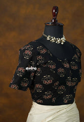 Jet Black - Stretchable Fabric = Stress-Free Fit ✨ Lycra Cotton Readymade Kalamkari flower printed Blouse – Perfect Fit Comfort