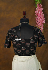 Jet Black - Stretchable Fabric = Stress-Free Fit ✨ Lycra Cotton Readymade Kalamkari flower printed Blouse – Perfect Fit Comfort