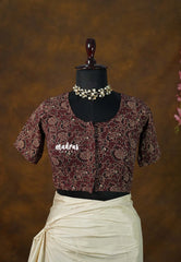 Maroon - Stretchable Fabric = Stress-Free Fit ✨ Lycra Cotton Readymade Kalamkari printed Blouse – Perfect Fit Comfort