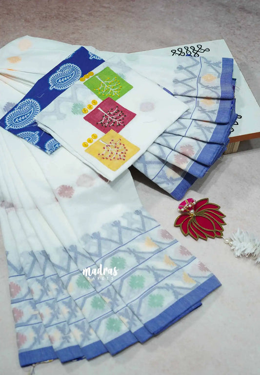 Patch Play – Assam Cotton Saree with Ajrakh & Hand Patchwork Blouse