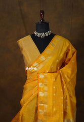 Mango Yellow - Raaga - Lightweight Semi tussar saree with small floral border with buttas - Best for Small Functions