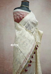 Muslin Silk with Jamdani Weaving Border Contrast Blouse -  Halfwhite with Maroon