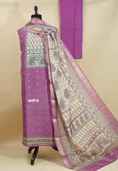 Amitha – Lavender Madhubani Premium Semi Silk Salwar Suit with Zari Border