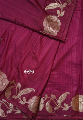 Winered - Madhuram - Soft Matka silk with grooves body and floral border