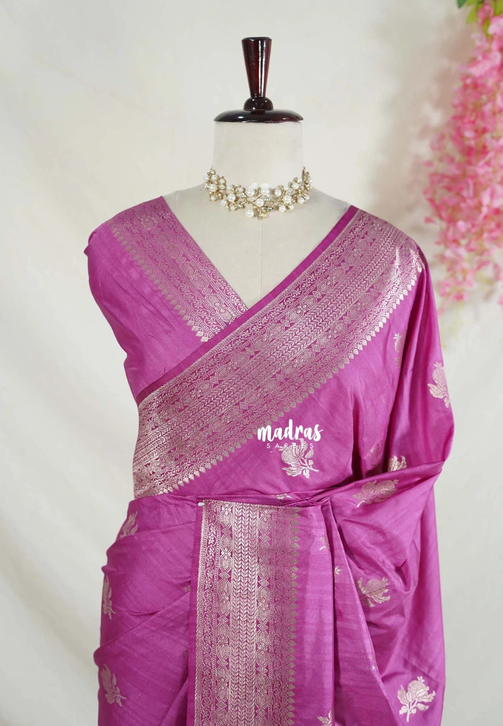 Magenta Pink - Madhuram - Soft Matka Silk Floral Weaving with Rich Border and Pallu - Best for Diwali Festive