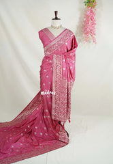 Rose Pink - Madhuram - Soft Matka Silk Floral Weaving with Floral Border and Pallu - Best for Diwali Festive