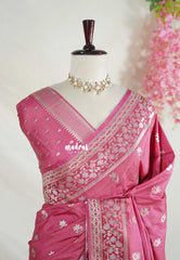Rose Pink - Madhuram - Soft Matka Silk Floral Weaving with Floral Border and Pallu - Best for Diwali Festive