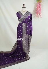 Jamun Purple - Madhuram - Soft Matka Silk Floral Weaving with Floral Border and Pallu - Best for Diwali Festive