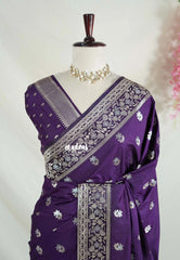 Jamun Purple - Madhuram - Soft Matka Silk Floral Weaving with Floral Border and Pallu - Best for Diwali Festive