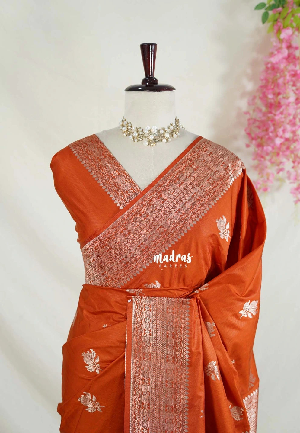 Rust Orange - Madhuram - Soft Matka Silk Floral Weaving with Rich Border and Pallu - Best for Diwali Festive