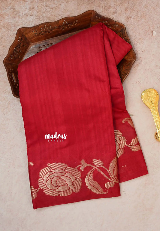 Majestic Maroon - Madhuram - Soft Matka silk with grooves body and floral border