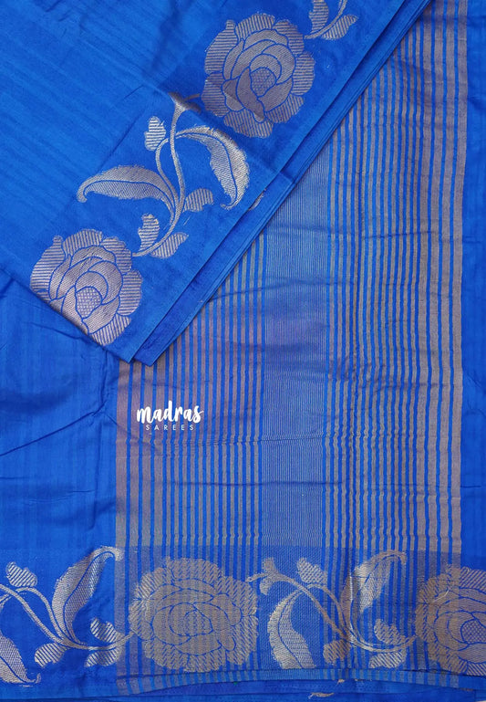Royal Blue - Madhuram - Soft Matka silk with grooves body and floral border