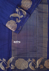 Navy Blue - Madhuram - Soft Matka silk with grooves body and floral border