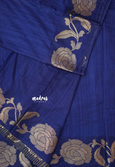 Navy Blue - Madhuram - Soft Matka silk with grooves body and floral border