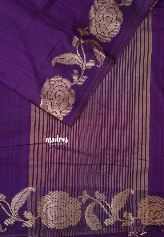Royal Purple - Madhuram - Soft Matka silk with grooves body and floral border