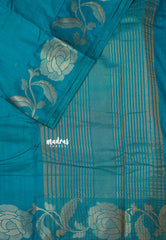 Teal Blue - Madhuram - Soft Matka silk with grooves body and floral border