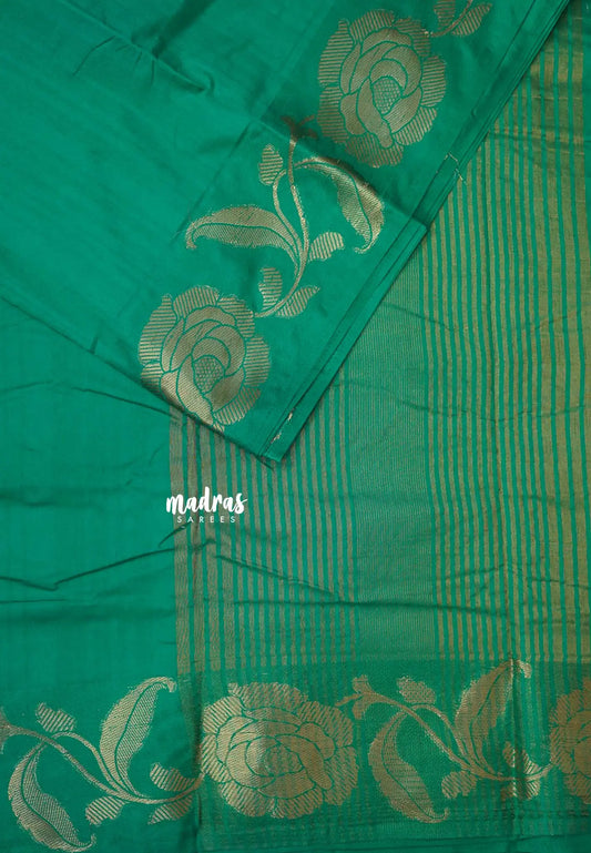 Teal Green - Madhuram - Soft Matka silk with grooves body and floral border