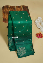 Dark Green - Madhuram - Soft Matka silk with grooves body and floral border with buttas