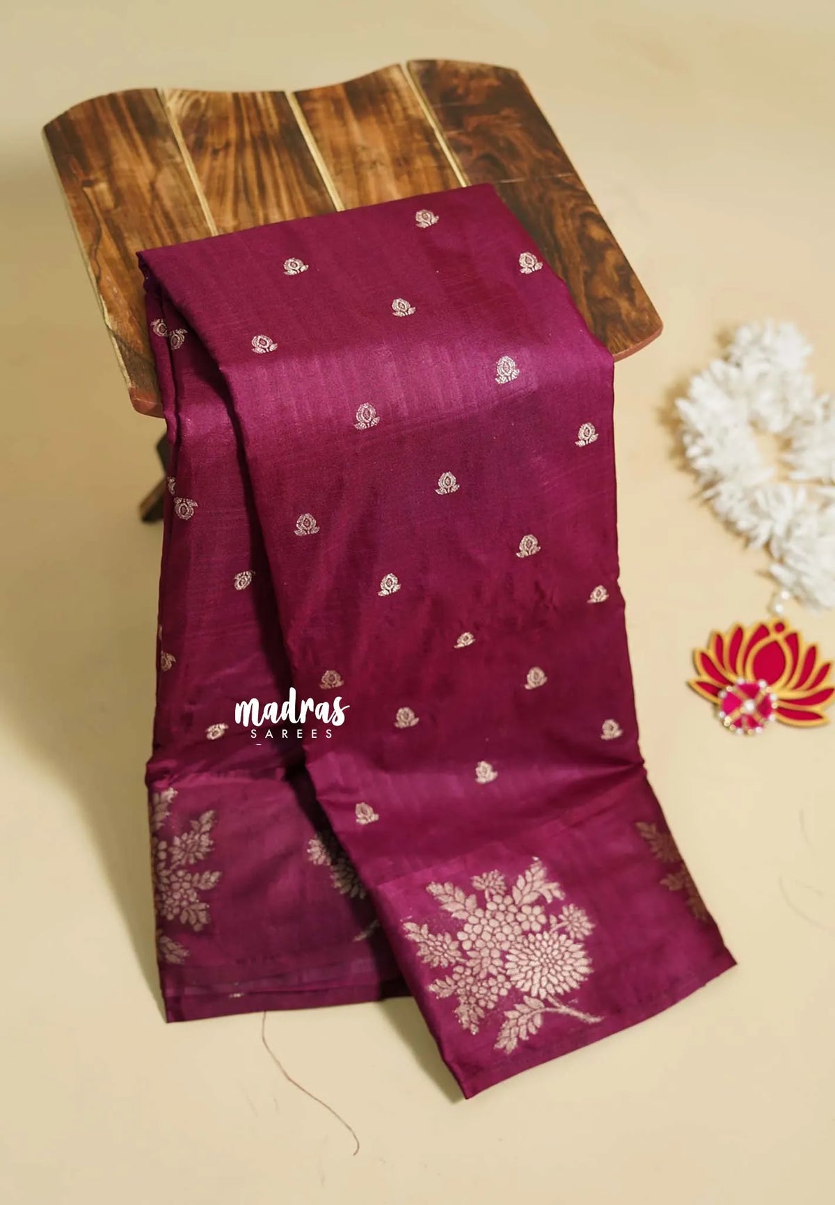 Winered - Madhuram - Soft Matka silk with grooves body and floral border with buttas